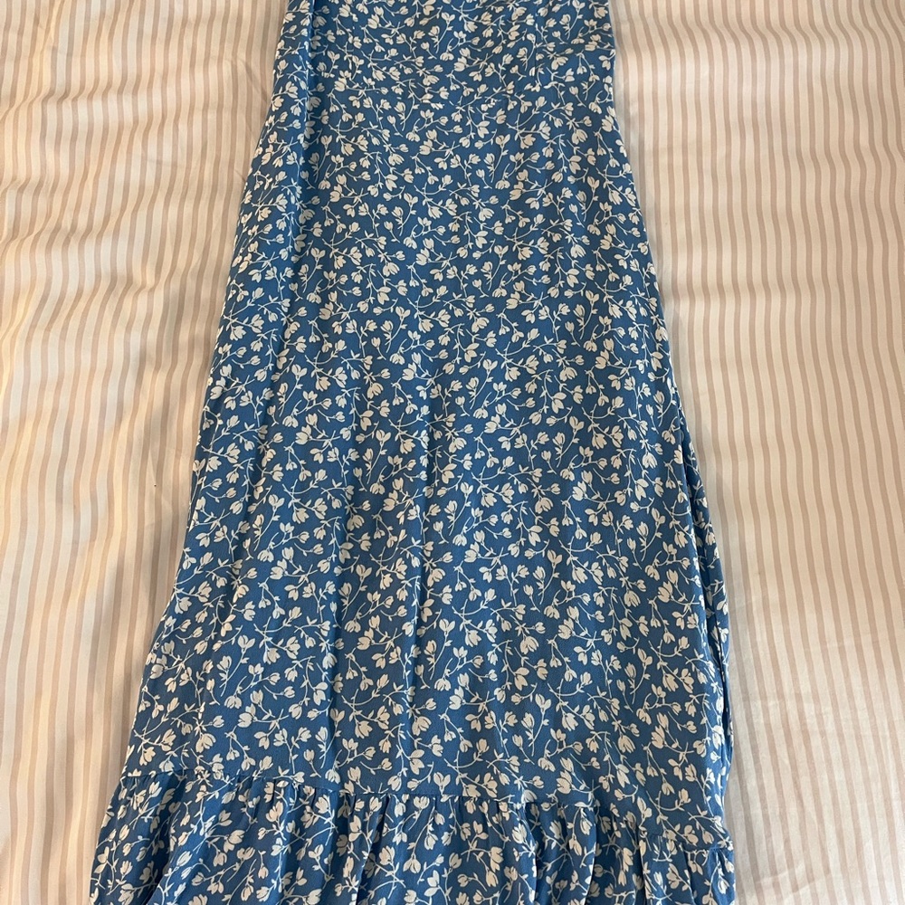 Reformation Blue Maxi Dress with Pleated Ruffles